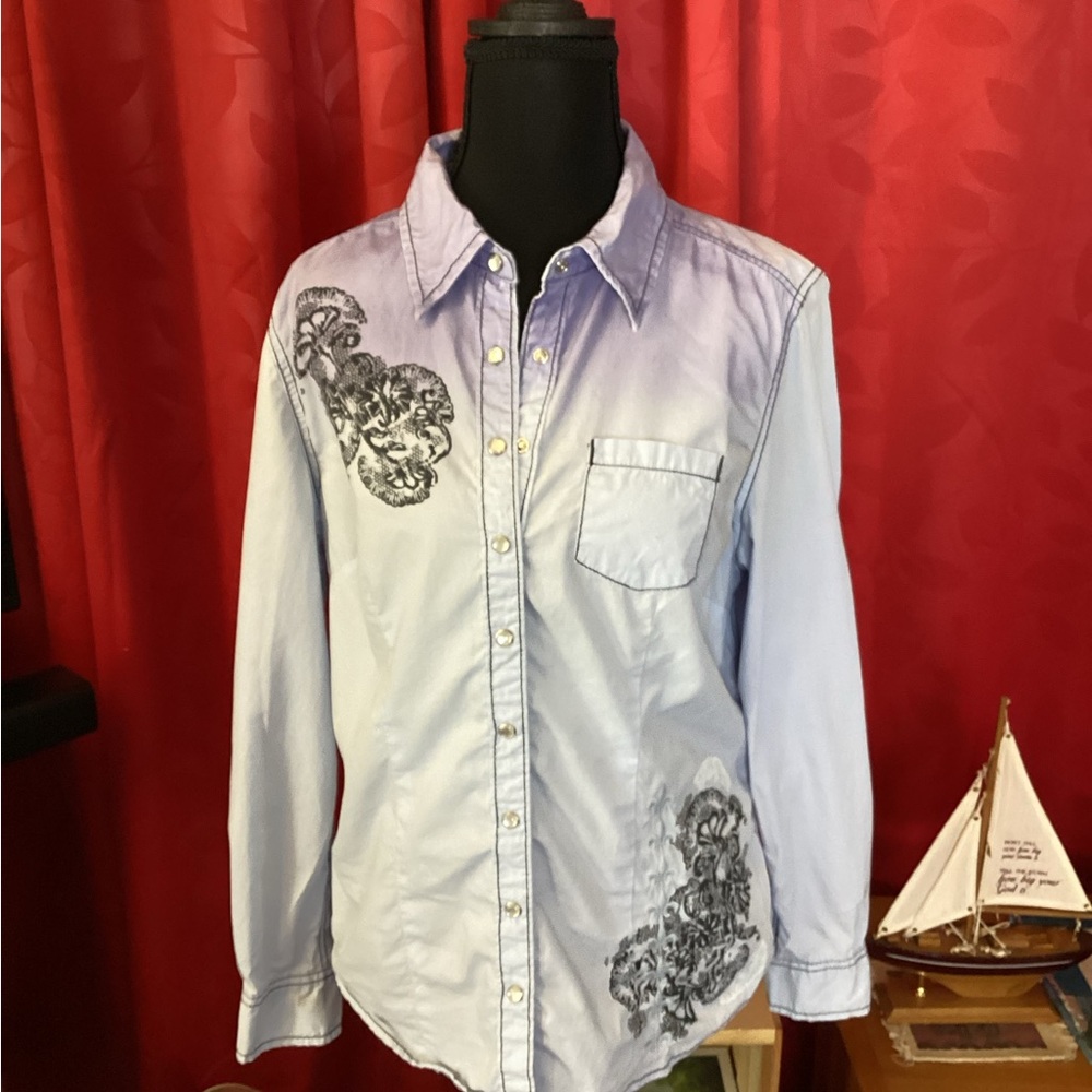 Style & Co. Light Blue Embroidered Button Down Shirt